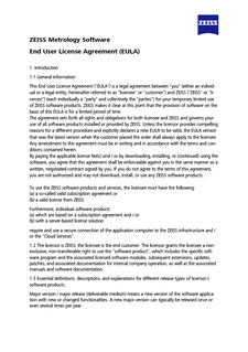 Zobraziť ukážku obrázka ZEISS Metrology Software End User License Agreement (EULA)