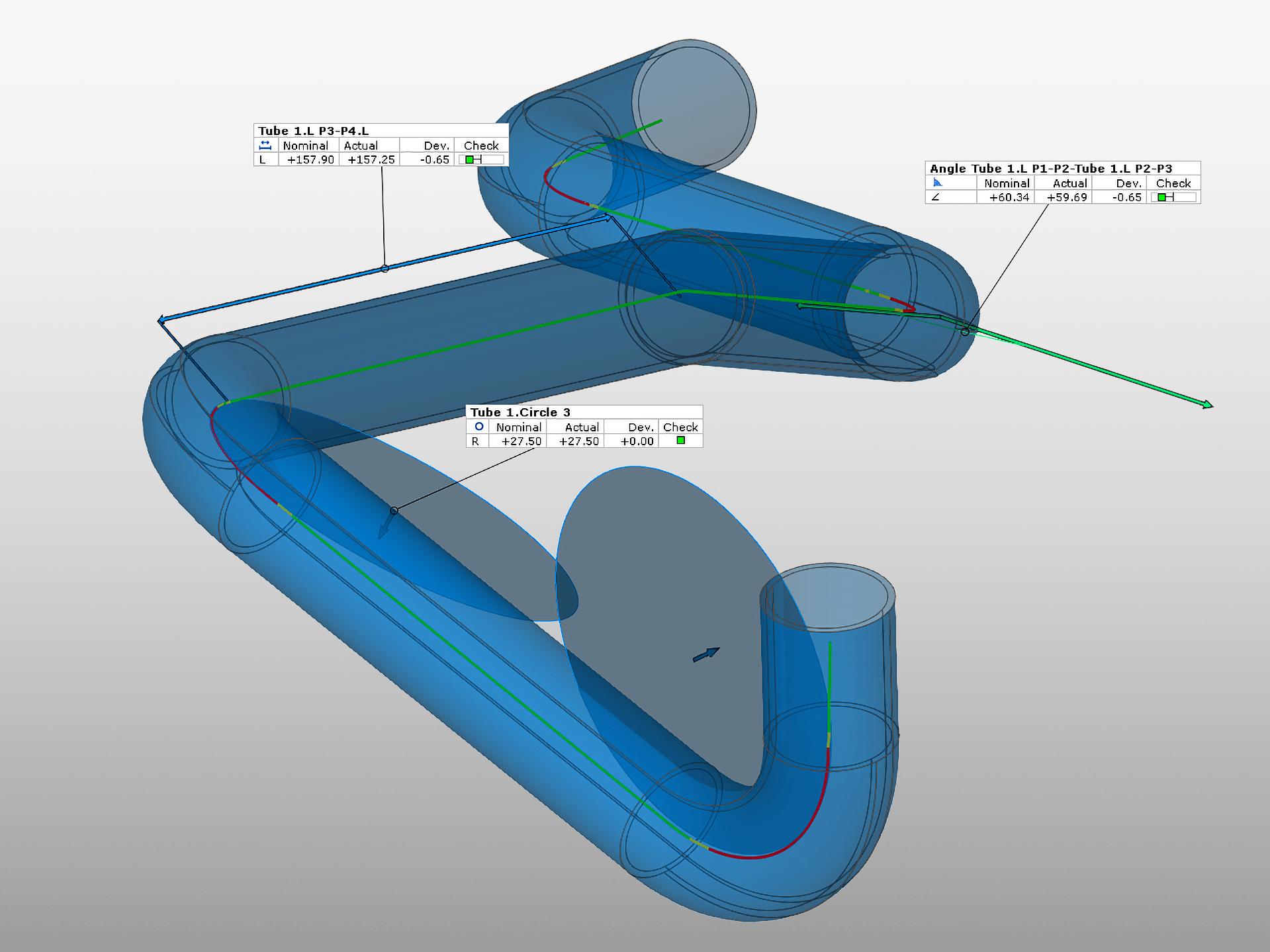 Stanovenie parametrov korekcie ohybu rúr s aplikáciou Tube Check pre ZEISS INSPECT