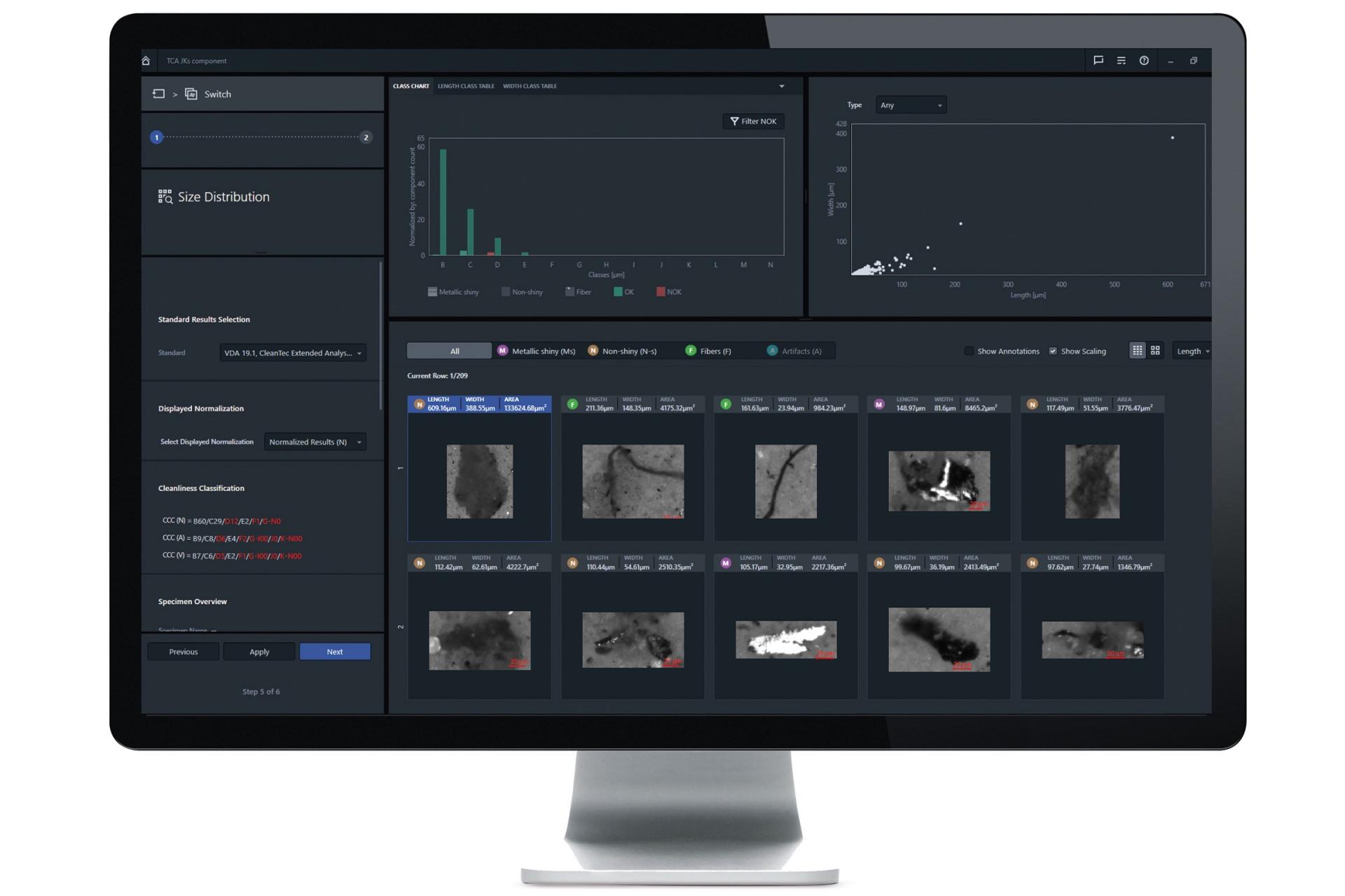 vyhodnotenie pomocou ZEISS ZEN core Technical Cleanliness Analysis