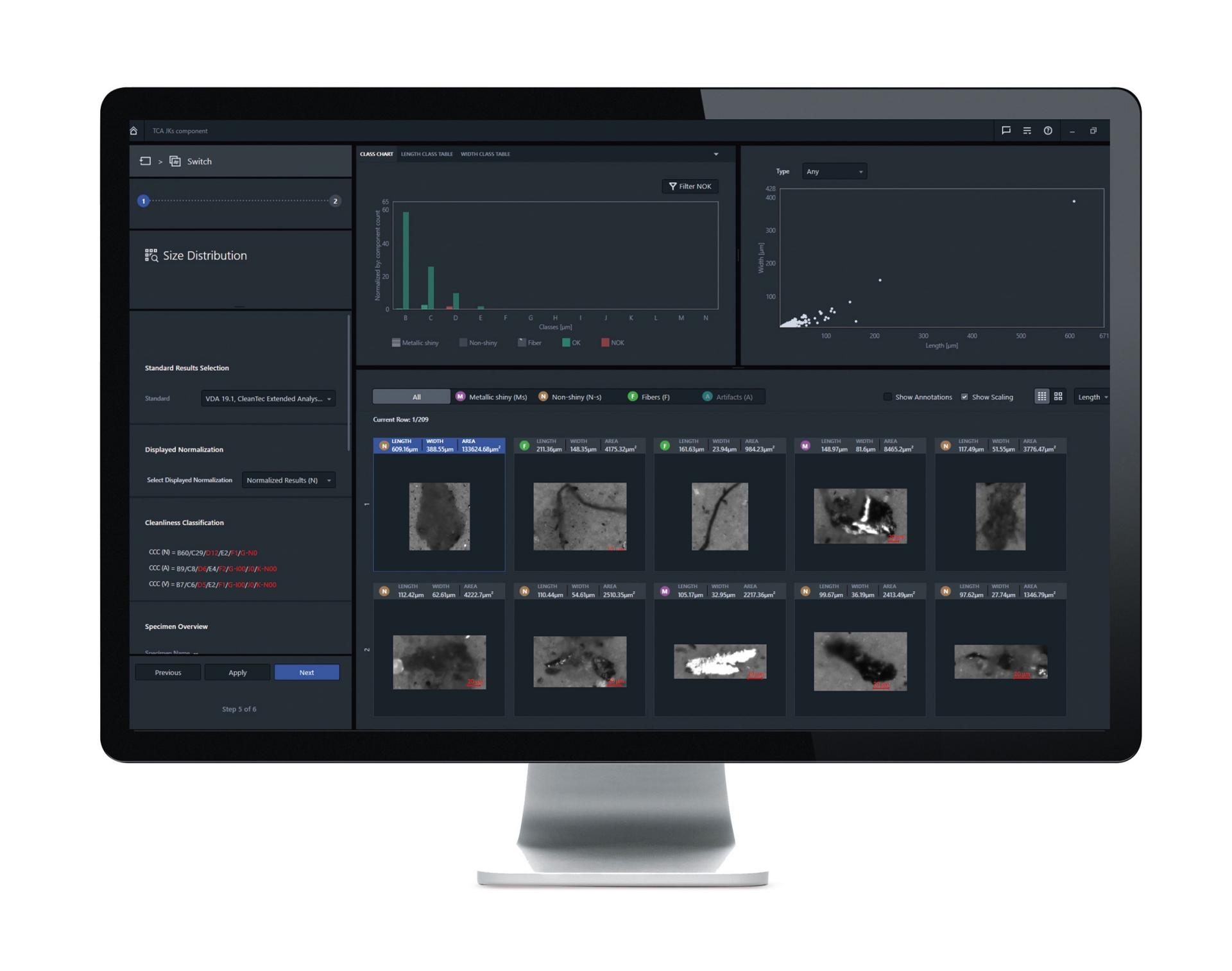 vyhodnotenie pomocou ZEISS ZEN core Technical Cleanliness Analysis