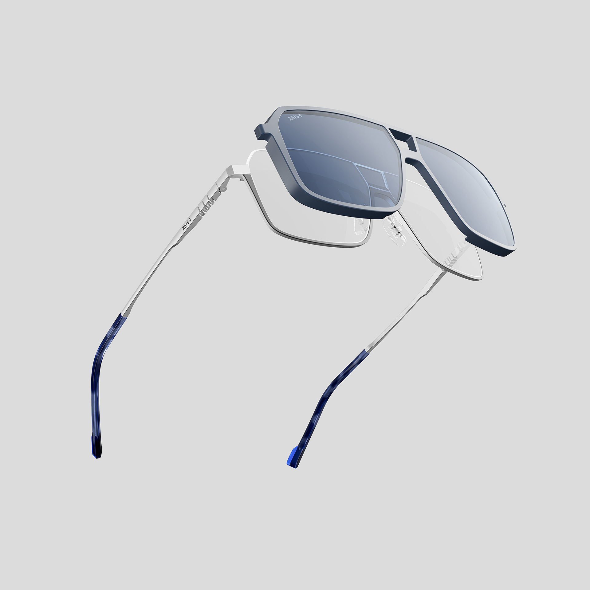Rám ZEISS s magnetickou sponou pre tmavšie okuliare.