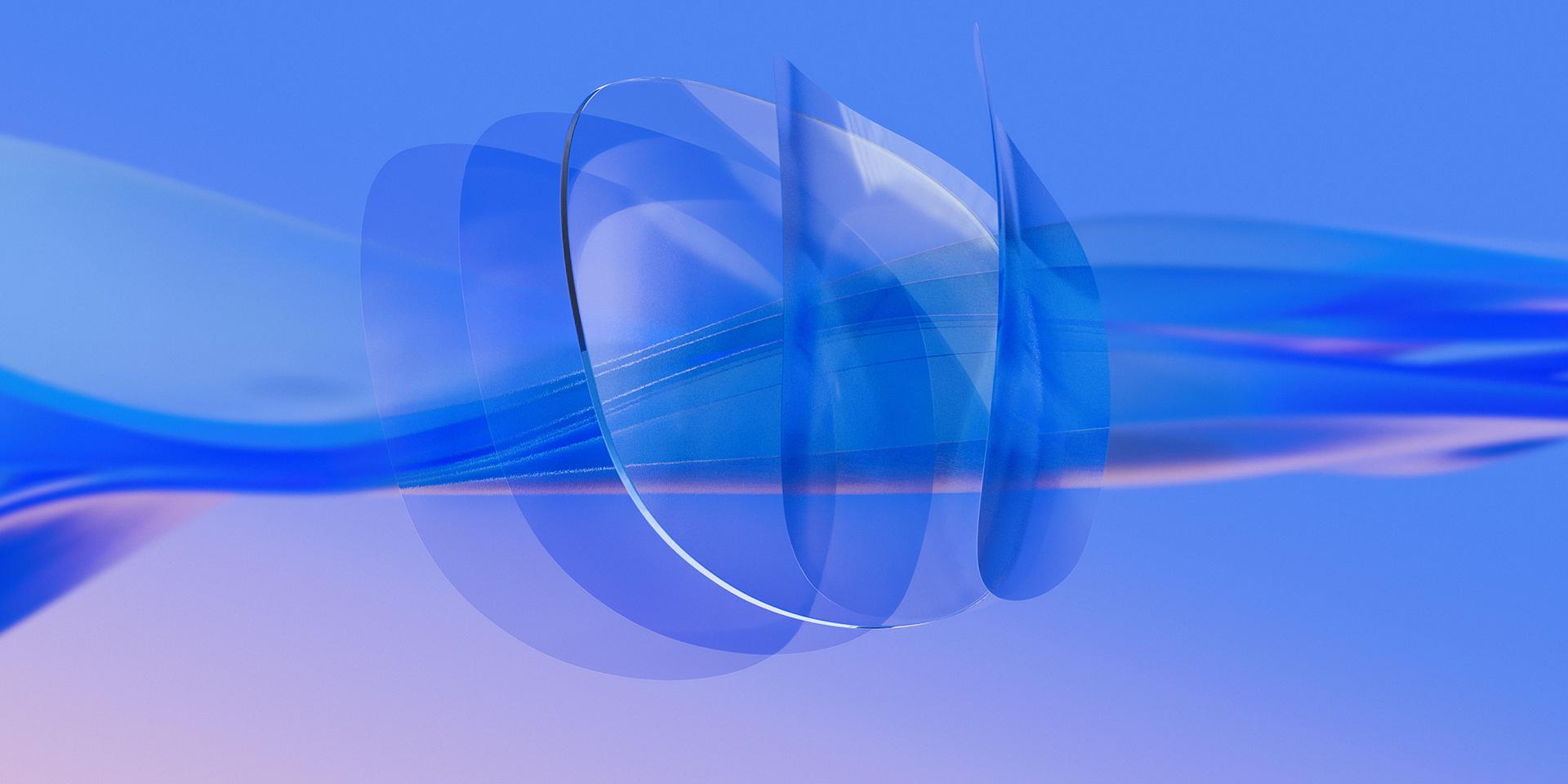 3D CGI stvárnenie čírej okuliarovej šošovky ZEISS, kde sú na zadnú a prednú stranu šošovky nanesené viaceré ultra tenké vrstvy povrchu šošovky.