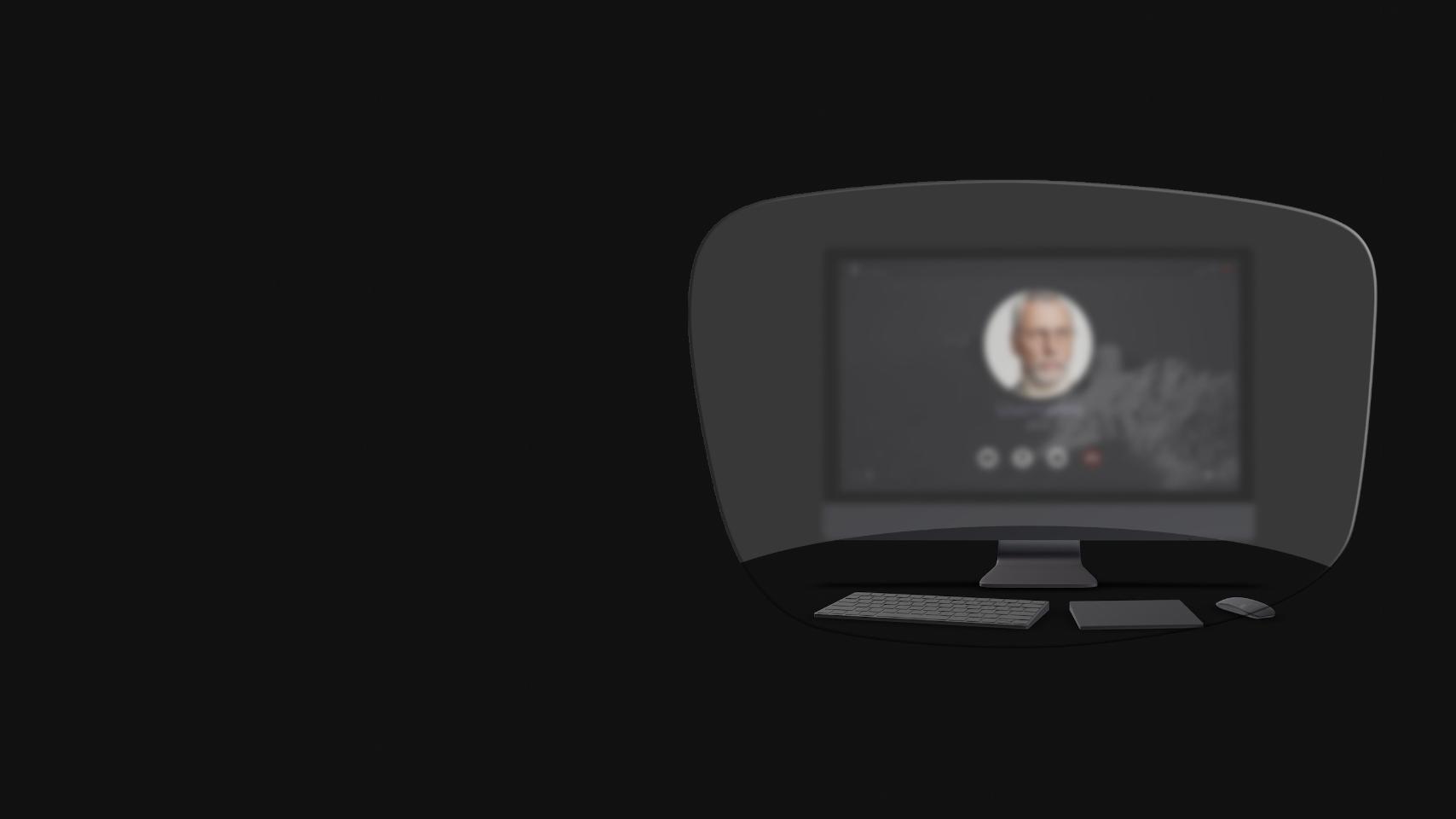 Pohľad na stolný počítač, klávesnicu, myš a knihu cez názornú ilustráciu okuliarov na čítanie ukazuje, že zreteľne sú viditeľné len veľmi blízke objekty. Obrazovka počítača je rozmazaná.