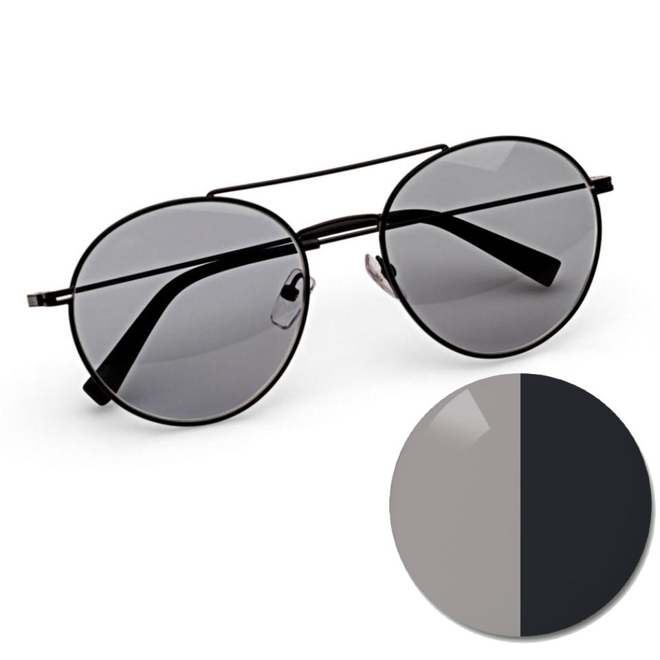 Okuliare s plne sivými šošovkami ZEISS AdaptiveSun a farebný bod vo svetlom a tmavom tónovanom farebnom odtieni
