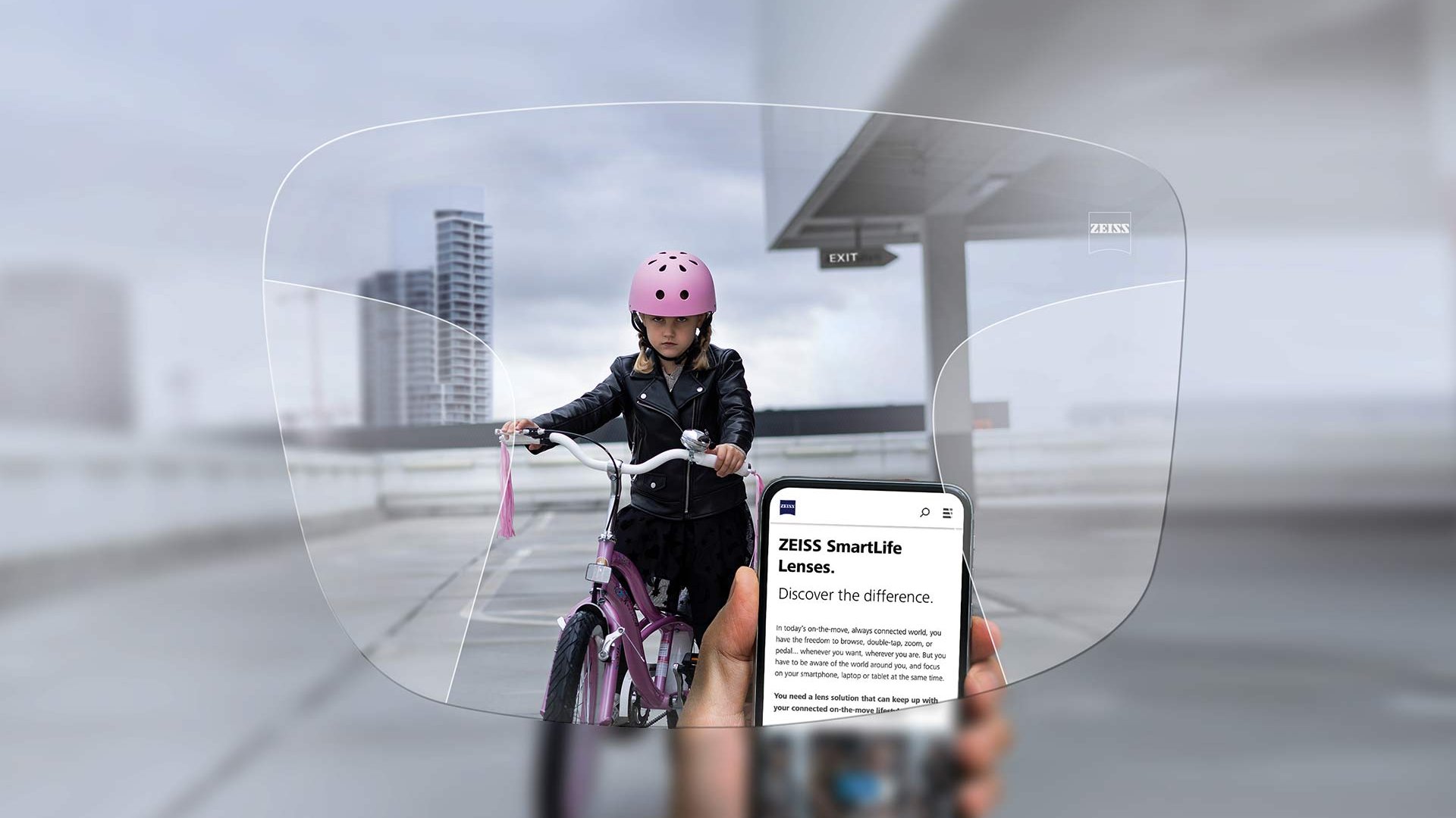 Vizualizácia progresívnych šošoviek ZEISS SmartLife Pure Obrázok zobrazuje pohľad cez šošovky.